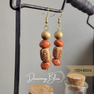 Warm African Fall Vibe, Dangle Beaded Earrings, Wood- By Tineka Dawn